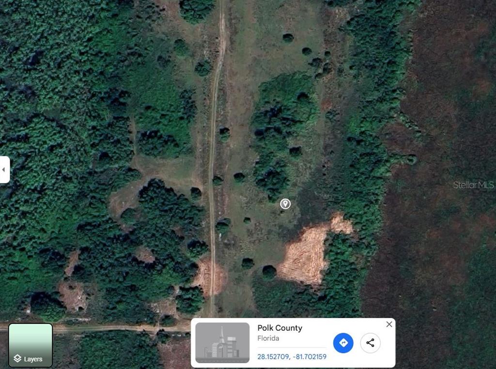 This is a satellite map view of a wooded, undeveloped lot in Polk County, Florida — OLD POLK CITY ROAD, POLK CITY, FL