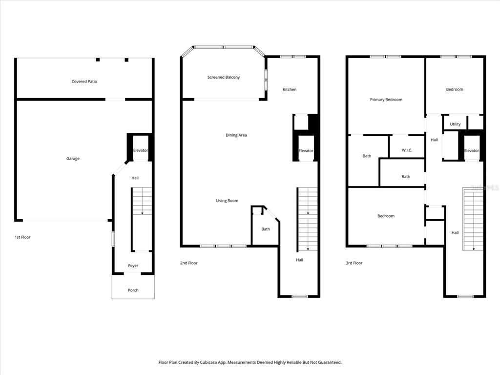 This is a three-level floor plan showing a garage, living areas, and bedrooms — 3923 CAPE HAZE DRIVE UNIT 302, ROTONDA WEST, FL