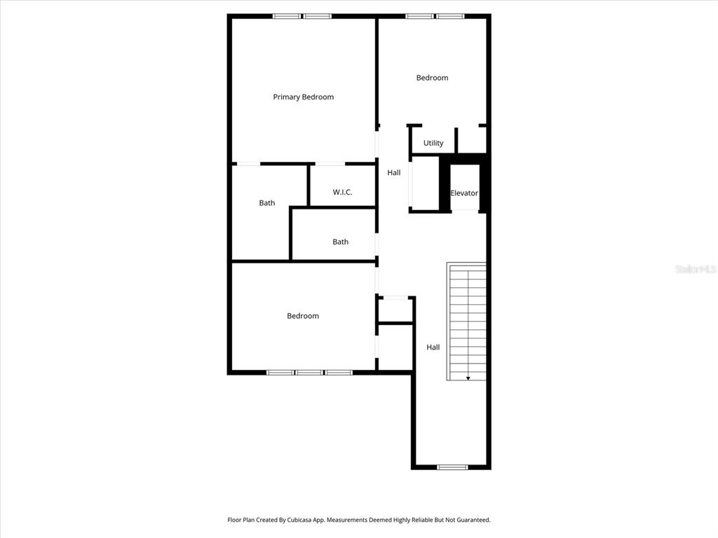 This is a floor plan showing a three-bedroom, two-bathroom layout with an elevator and stairs — 3923 CAPE HAZE DRIVE UNIT 302, ROTONDA WEST, FL