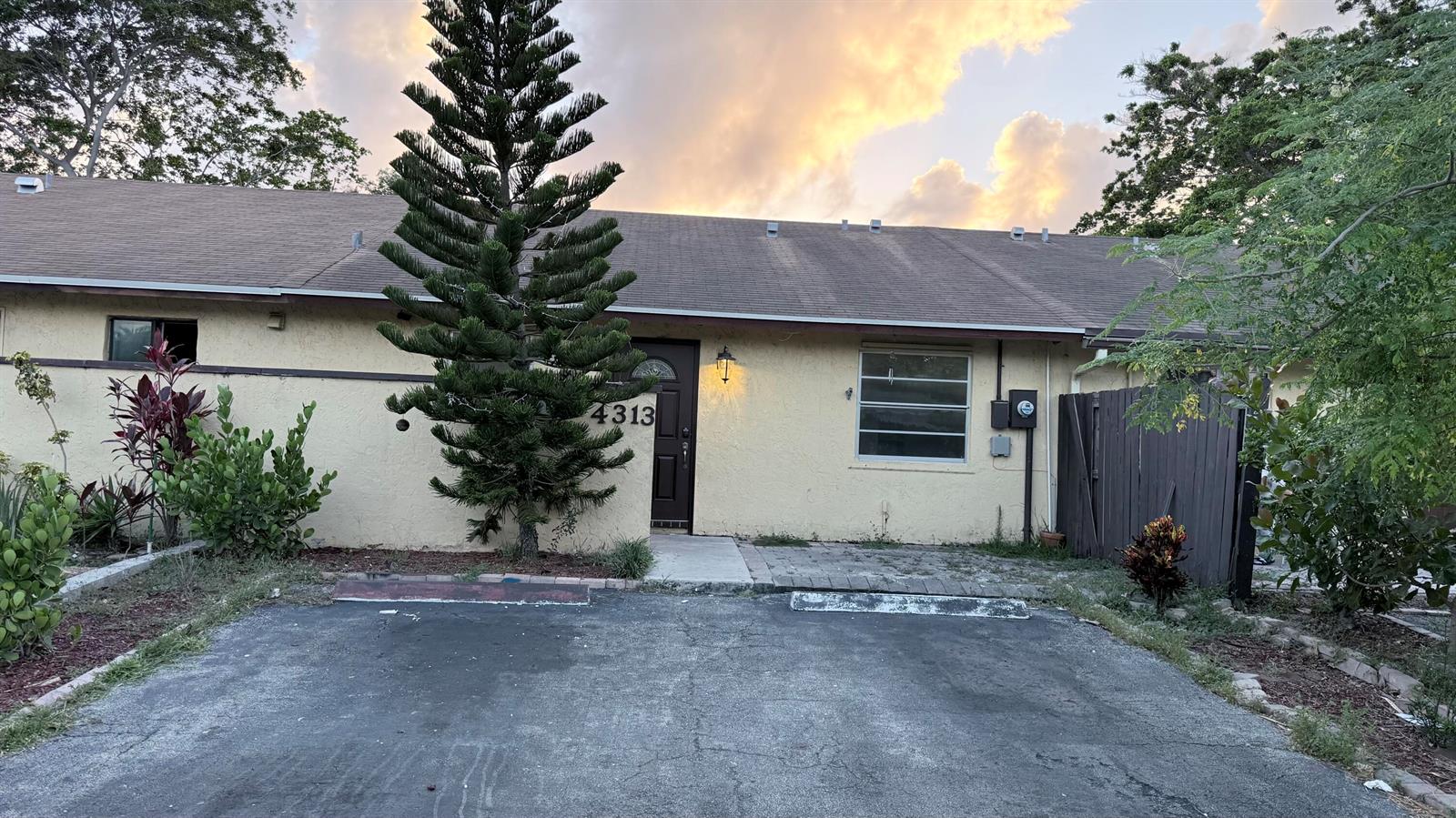A single-story house with a paved driveway, a tall pine tree, and a brown door — 4313 NW 6th Avenue, Pompano Beach FL 33064, POMPANO BEACH, FL