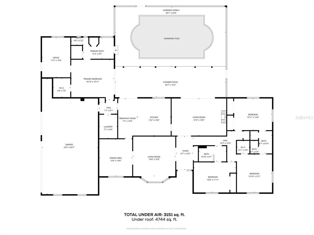 This is a floor plan of a house featuring a swimming pool and screened porch — 128 W GREENTREE LANE, LAKE MARY, FL
