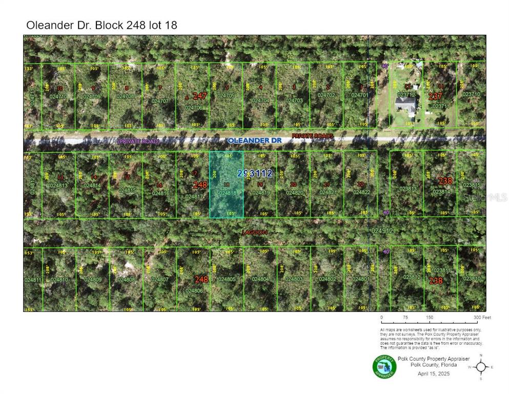 This is a property map showing land parcels along Oleander Drive — OLEANDER DRIVE, INDIAN LAKE ESTATES, FL