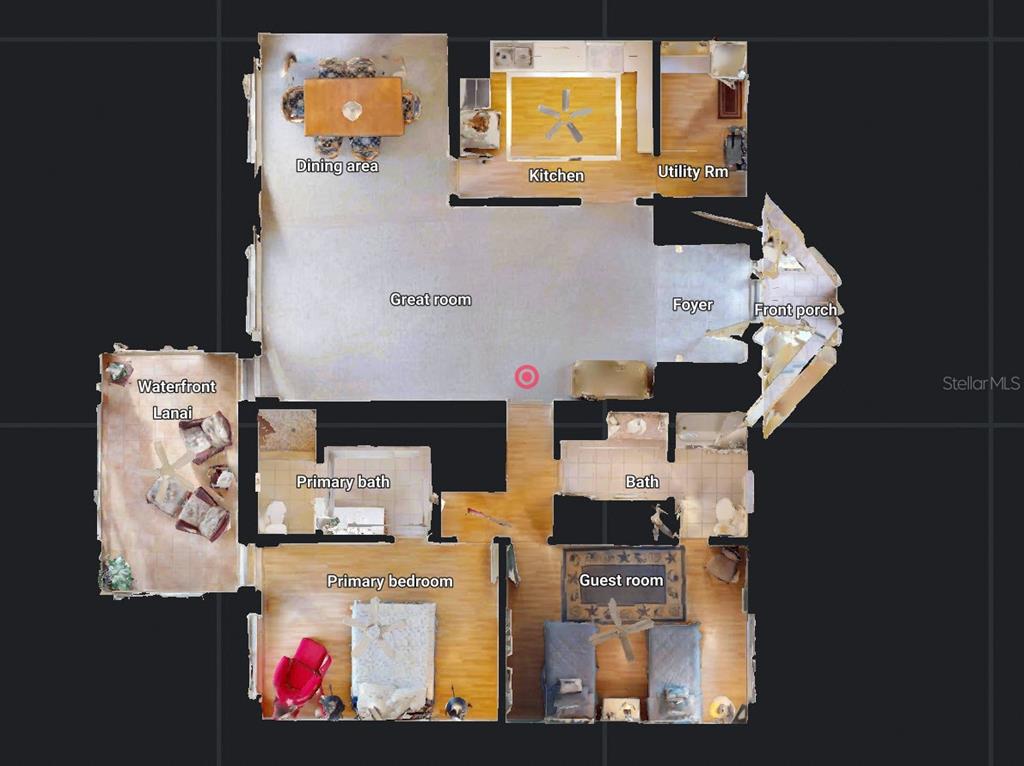 This is a 3D floor plan showing a home with a great room, two bedrooms, and lanai — 1 COLONY POINT DRIVE UNIT 5C, PUNTA GORDA, FL
