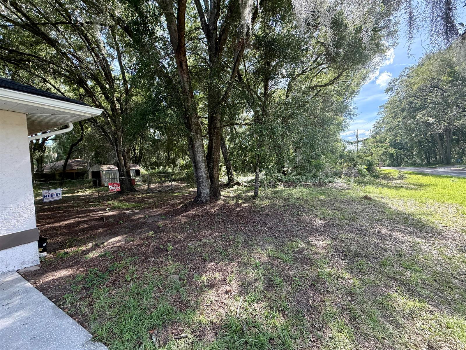 A view of a grassy yard with large trees and a small shed behind a fence — 3920 E Allendale Street, Inverness FL 34453, INVERNESS, FL