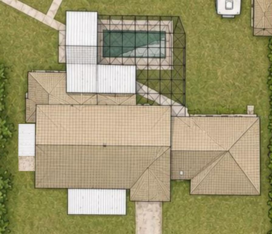 This is a site plan rendering showing a house with a pool and screened enclosure — 13560 SW 106TH PLACE, DUNNELLON, FL