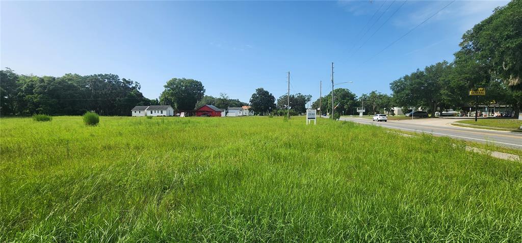 A large, grassy vacant lot sits beside a paved road with trees and buildings nearby — 110 E 2ND AVENUE, PIERSON, FL
