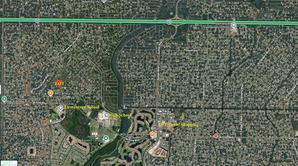 This is an aerial map showing a residential area in North Port, Florida — Lot 22 AMERICANA AVENUE, NORTH PORT, FL