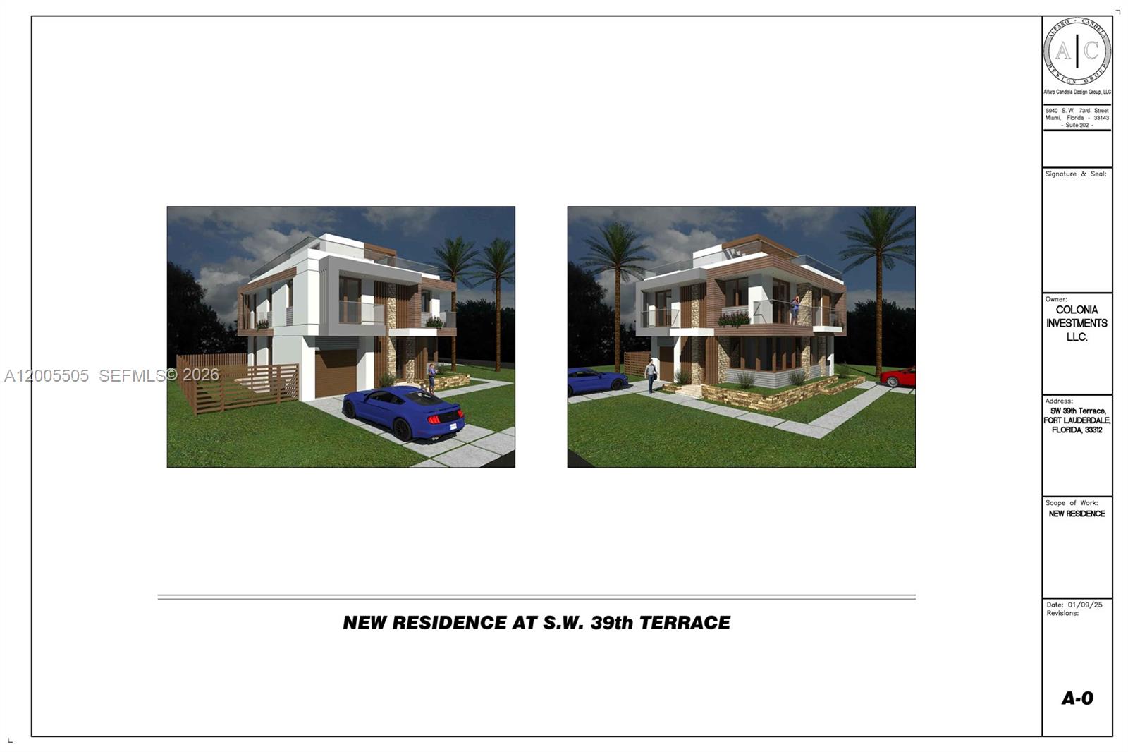 This architectural rendering shows the exterior design of a modern two-story residential home — FORT LAUDERDALE, FL