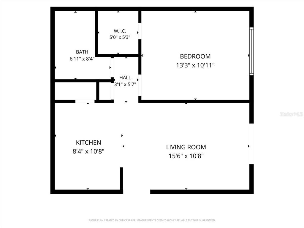 This is a floor plan showing a one-bedroom apartment layout with a kitchen and living room — 1015 SW 9TH STREET UNIT D1, GAINESVILLE, FL