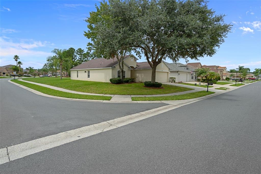 A single-story house with a tan exterior sits on a corner lot with a tree — 23836 HASTINGS  WAY, LAND O LAKES, FL
