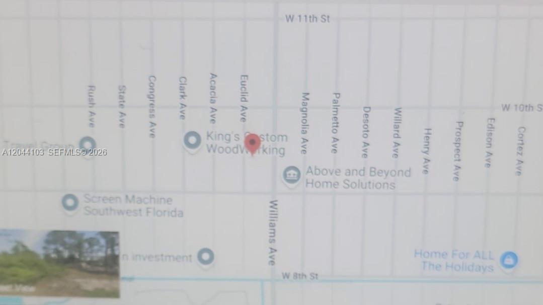 This is a map showing street names and business locations in a residential area — 908 E EUCLID AVE, Lehigh Acres FL 33972, LEHIGH ACRES, FL
