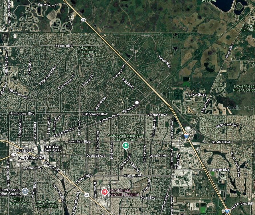 This is a satellite map view of the Port Charlotte and Lake Suzy area — JASPER TERRACE, NORTH PORT, FL