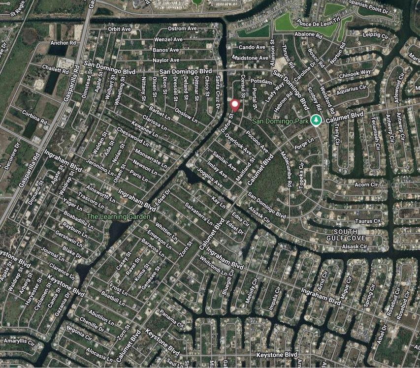 This is an aerial map showing residential streets and neighborhoods in a suburban area — 8256 DAFOE STREET, PORT CHARLOTTE, FL