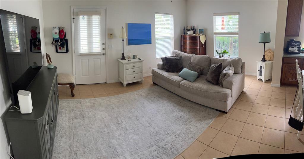 A living room features a grey sofa, a large area rug, and a television console — 848 RUNNER OAK STREET, CELEBRATION, FL