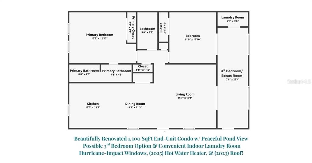 This is a floor plan for a condo featuring three bedrooms, two bathrooms, and a kitchen — 1400 TARPON WOODS BOULEVARD UNIT A1, PALM HARBOR, FL