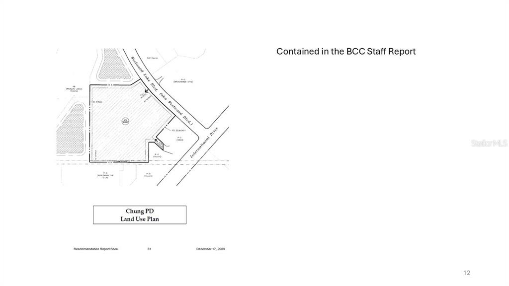 This image is a land use plan map for the Chung PD development — 11990 INTERNATIONAL DRIVE, ORLANDO, FL