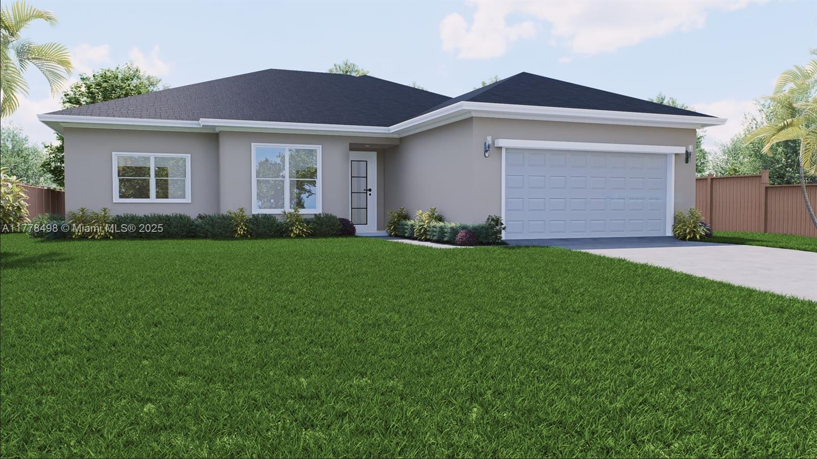This is a digital rendering of the exterior of a single-story house with a garage — 509 Glendale Ave, La Belle FL 33935, LA BELLE, FL