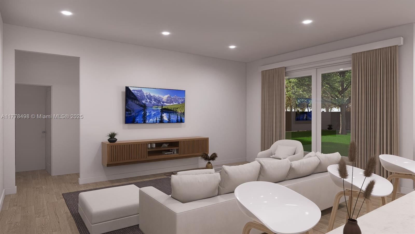 This is a rendering of a modern living room featuring a wall-mounted television and sofa — 509 Glendale Ave, La Belle FL 33935, LA BELLE, FL
