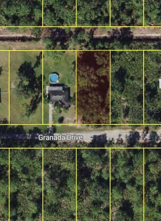 This aerial map shows a residential lot on Granada Drive with a house and pool — GRANADA DRIVE, INDIAN LAKE ESTATES, FL