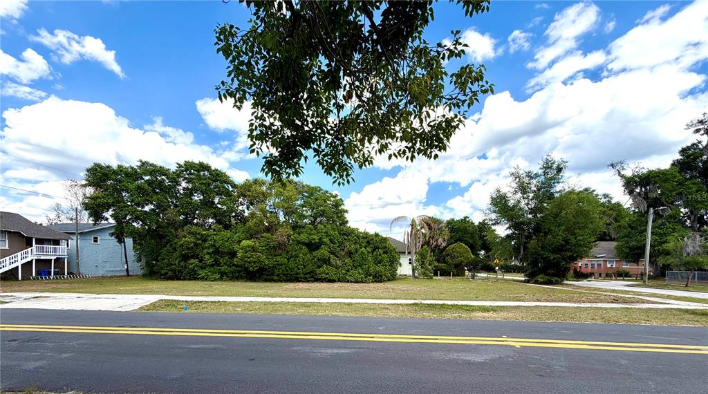 A vacant grassy lot sits between two houses along a paved road under a blue sky — 203 AVENUE C NE, WINTER HAVEN, FL