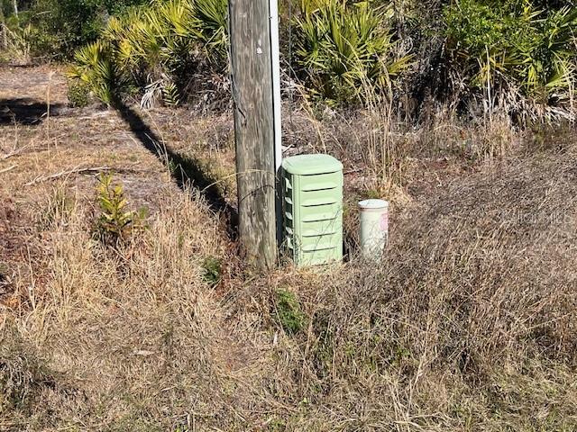 A utility pole stands next to a green utility box and a small white pipe — 11508 6TH AVENUE, PUNTA GORDA, FL
