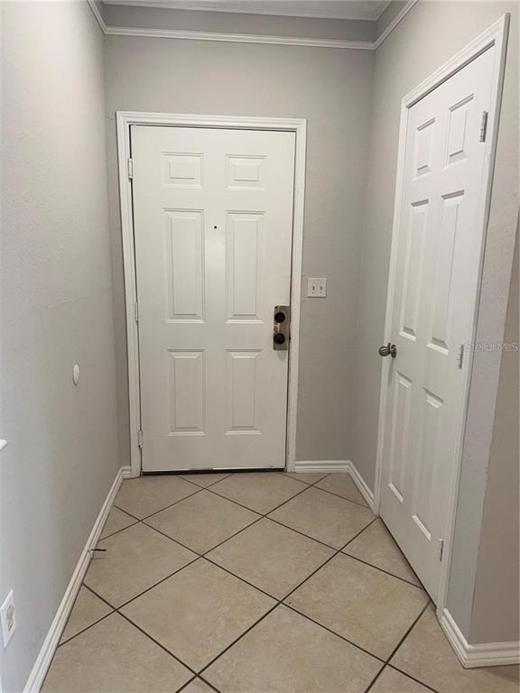 An entryway features a white front door, a closet door, and light-colored tile flooring — 4304 BAYSIDE VILLAGE DRIVE UNIT 303, TAMPA, FL