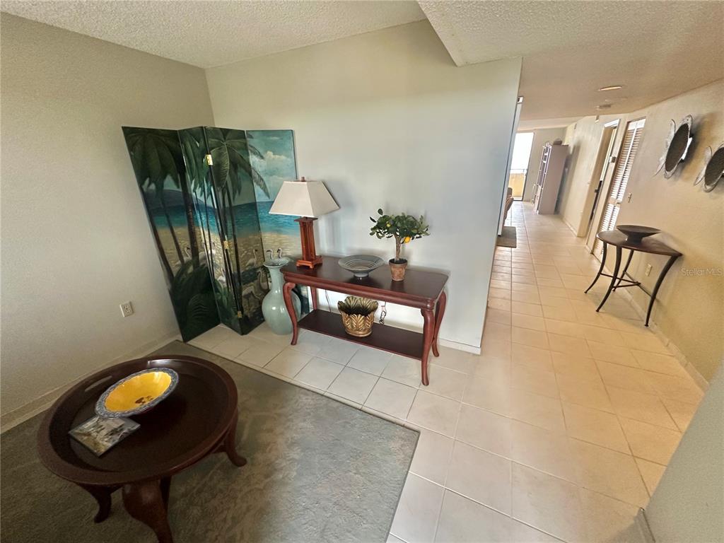 A foyer features a console table, a decorative room divider, and tile flooring — 6035 SEA RANCH DRIVE UNIT 508, HUDSON, FL