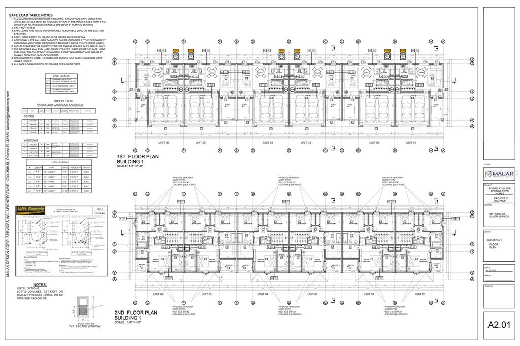 This is a two-story architectural floor plan for a multi-unit residential building — 2811 NE 52ND COURT, SILVER SPRINGS, FL