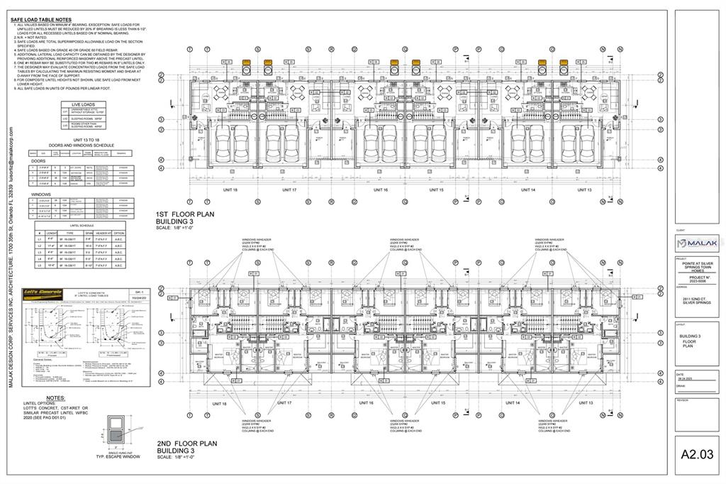 This is an architectural floor plan for a multi-unit residential building showing two levels — 2811 NE 52ND COURT, SILVER SPRINGS, FL