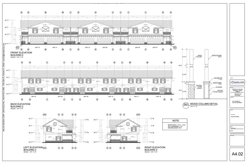 This architectural drawing shows the front, back, and side elevations of a multi-unit residential building — 2811 NE 52ND COURT, SILVER SPRINGS, FL
