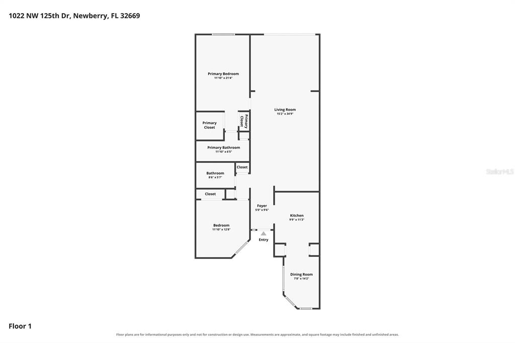 This is a floor plan for a single-story residential home — 1022 NW 125TH DRIVE, NEWBERRY, FL