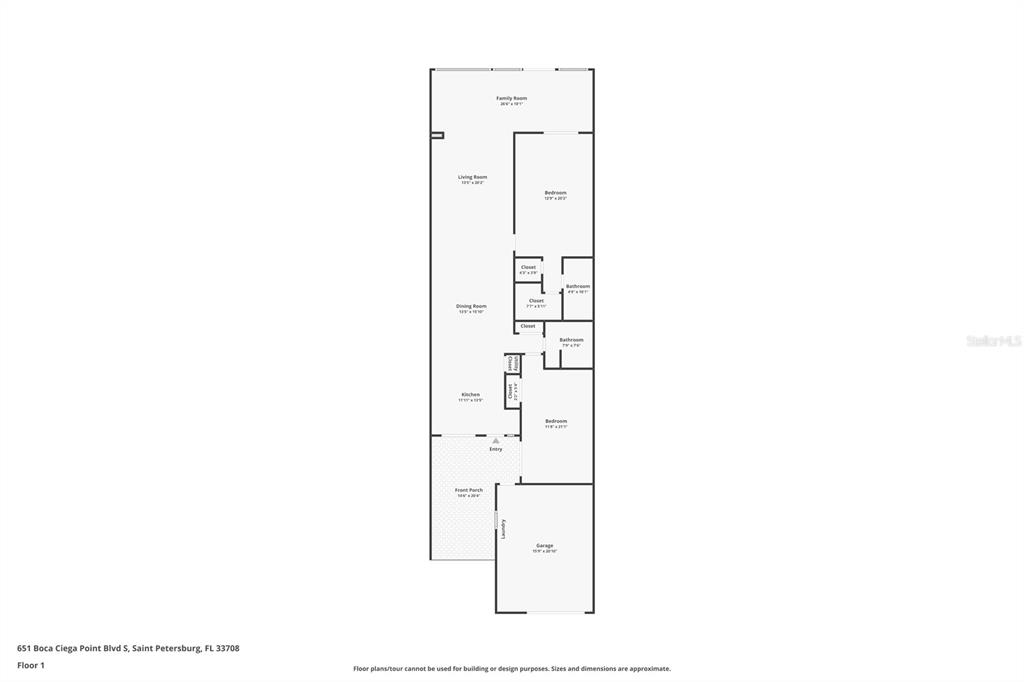 This is a floor plan for a single-story residential property with a garage and porch — 651 BOCA CIEGA POINT BOULEVARD S, ST PETERSBURG, FL
