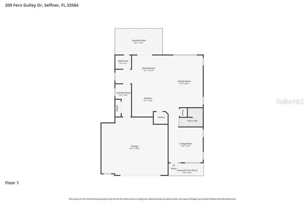 This is a floor plan for the first level of a residential home — 209 FERN GULLEY DRIVE, SEFFNER, FL