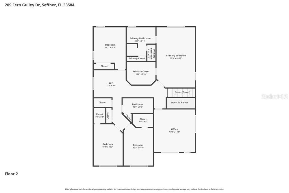 This is a floor plan showing the layout of the second story of a house — 209 FERN GULLEY DRIVE, SEFFNER, FL