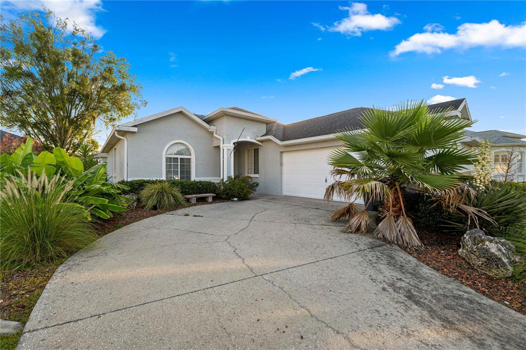 A single-story house with a light-colored stucco exterior, a concrete driveway, and a palm tree — 2197 NW 55TH AVENUE ROAD, OCALA, FL