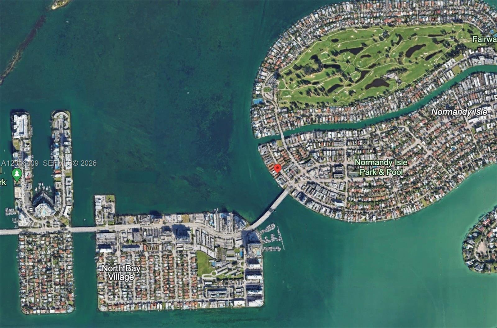This is an aerial map view showing North Bay Village and Normandy Isle in Florida — 2130/2140 Bay Dr, Miami Beach FL 33141, MIAMI BEACH, FL