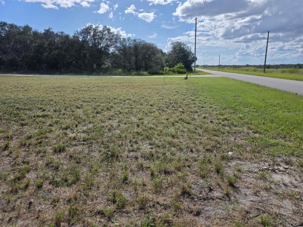 A vacant, grassy corner lot sits next to a paved road under a cloudy sky — 470 N BARRIE ROAD, AVON PARK, FL