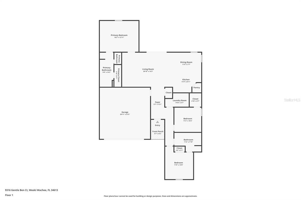This is a floor plan for a single-story residential home with a garage — 9316 GENTLE BEN COURT, WEEKI WACHEE, FL