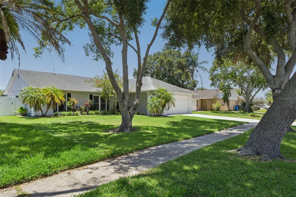 A single-story house with a white exterior, a two-car garage, and a large front lawn — 16117 PEBBLEBROOK DRIVE, TAMPA, FL