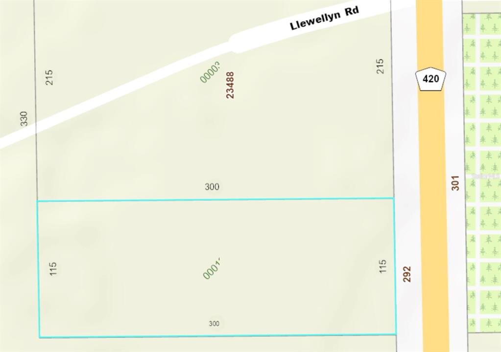 An aerial view shows a large, wooded lot next to a house and a road — 292 N FORT CHRISTMAS ROAD, CHRISTMAS, FL