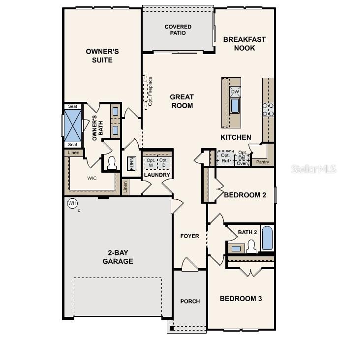 This is a floor plan for a three-bedroom home with a two-bay garage — 32 PERSEUS AVENUE, FLAGLER BEACH, FL