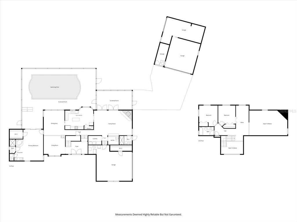 This is a floor plan showing the layout of a two-story house with a pool — 671 QUIETWATER COVE, ALTAMONTE SPRINGS, FL