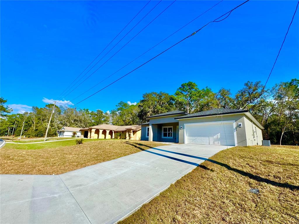 A modern single-story house with a concrete driveway and a two-car garage — 10385 N CITRUS SPRINGS BOULEVARD, CITRUS SPRINGS, FL