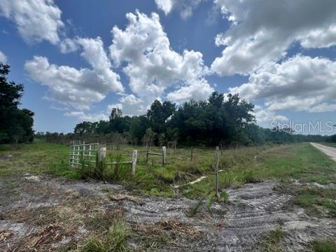 A dirt road runs alongside a grassy, fenced lot with scattered trees under a cloudy sky — 21041 GRANVILLE ROAD, NORTH FORT MYERS, FL
