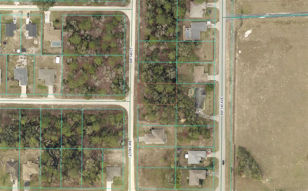 This is an aerial map showing residential lots and streets in a wooded area — 00 SW 140TH COURT, OCALA, FL