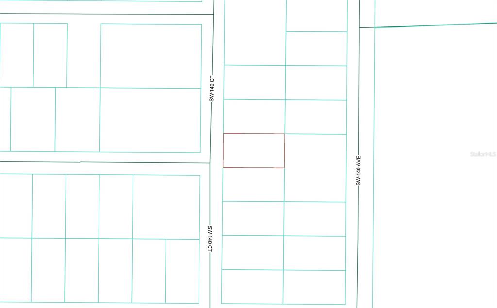 This image is a plat map showing a highlighted rectangular property lot — 00 SW 140TH COURT, OCALA, FL