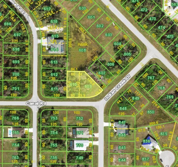 This is a property tax map showing parcel boundaries and lot numbers in a neighborhood — 124 CANAL ROAD, ROTONDA WEST, FL