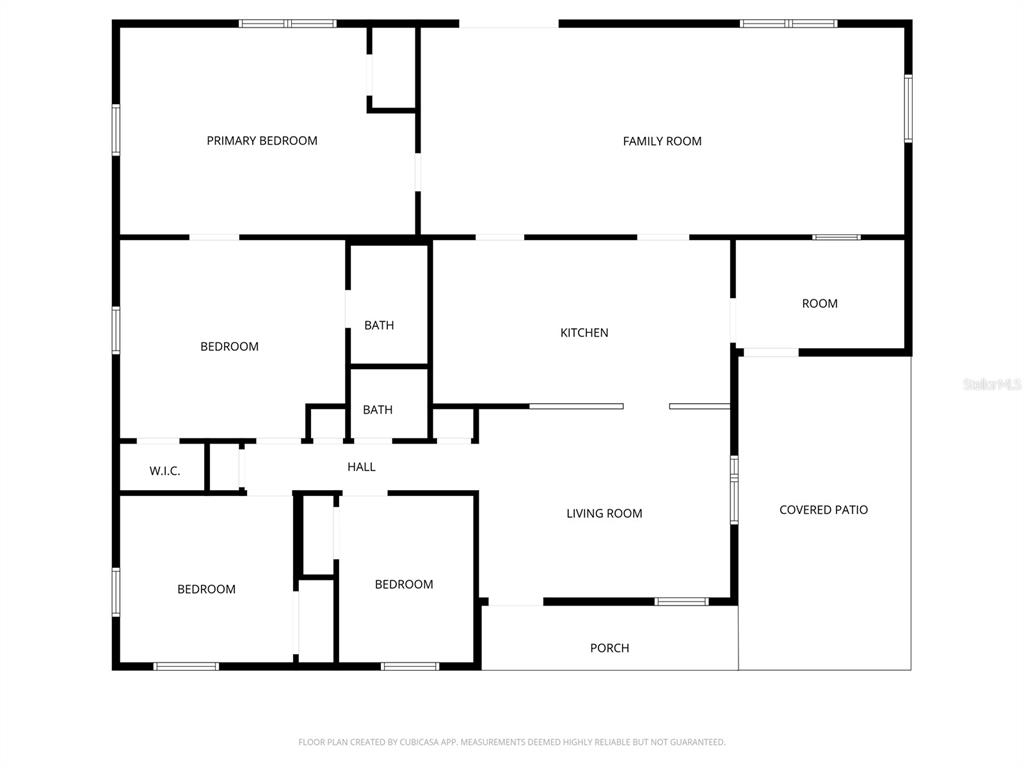 This is a floor plan showing a single-story house layout with four bedrooms and a patio — 2170 ROHR DRIVE, BARTOW, FL