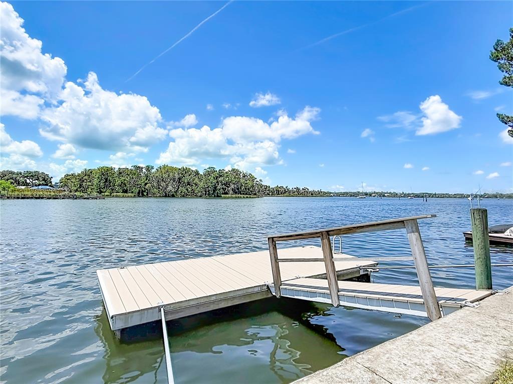 A floating dock with a ramp extends into a lake under a blue sky — 838 SW KINGS BAY DRIVE, CRYSTAL RIVER, FL