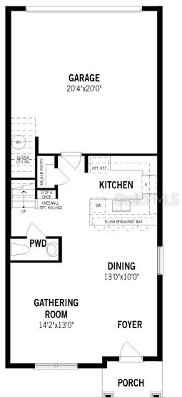 This is a floor plan of a home featuring a garage, kitchen, dining area, and foyer — 2199 NIGHTSHADE GROVE LANE, APOPKA, FL